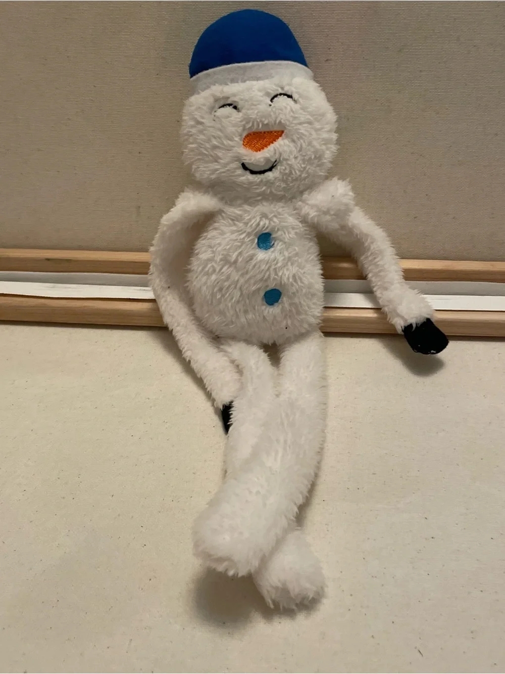 Plush White Snowman Stuffed Toy with Blue Hat and Buttons